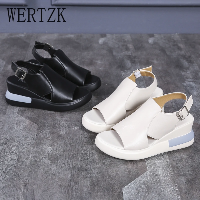 

Pu Leather Wedges Sandals Women Ankle Buckle High Heels Platform Shoes Woman Casual Hollow Out Sport Sandals Female