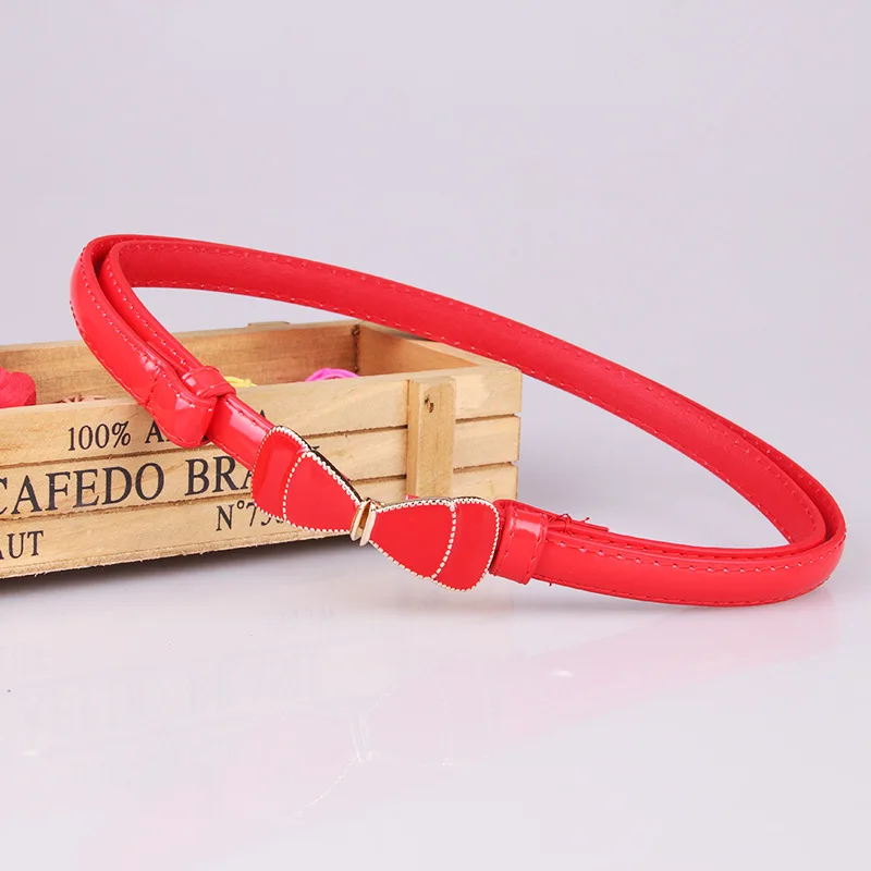 

New Fashion Women's Imitation Leather Bow Thin Belt Brand Sweet Simplicity Fine Belt Close Your Waist Dress Collocation Belt