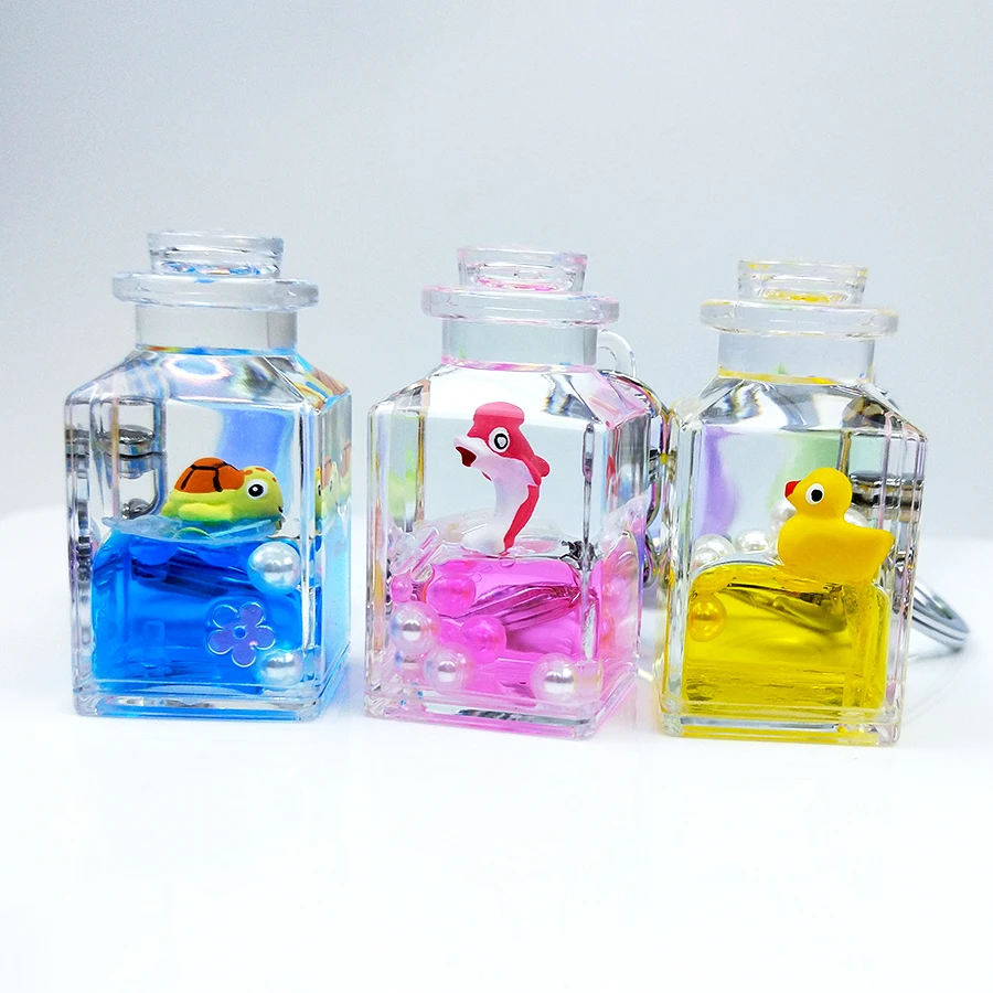 Брелок для ключей с жидкими плавающими животными единорог пингвин черепаха