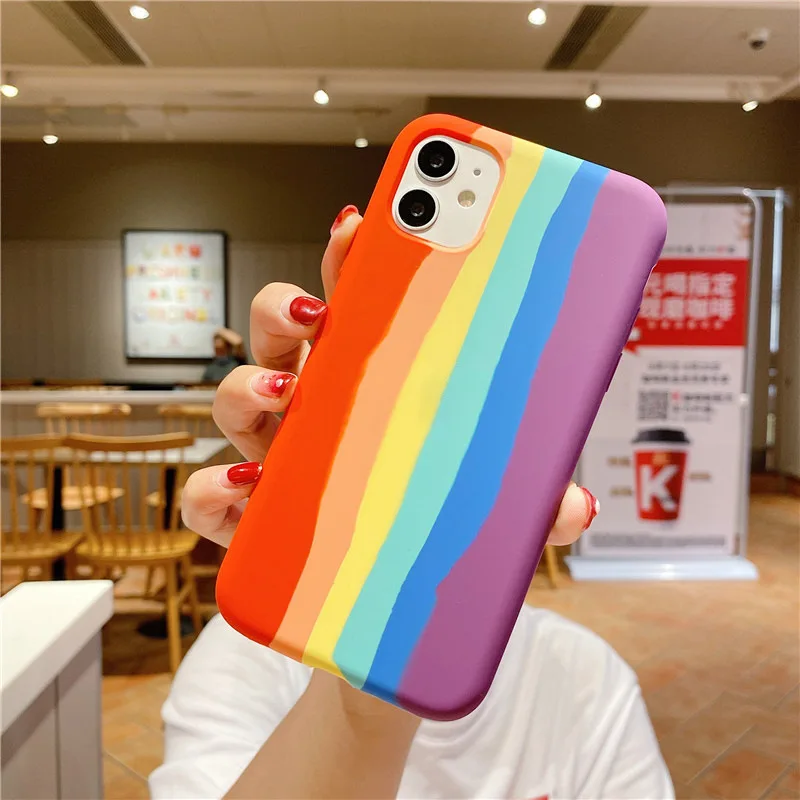 

Rainbow flag Gradient Phone Case for iPhone 12 Mini 11 Pro MAX X XS MAX XR Liquid Silicone Cover For iPhone 7 8 6s 6 Plus coque