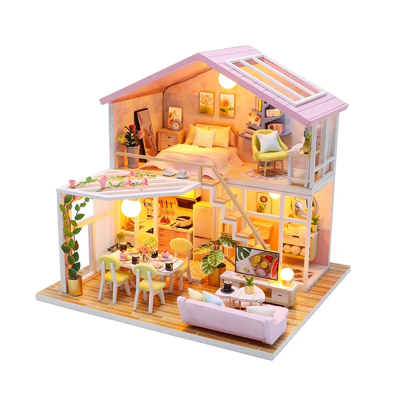 

Вилла для кукол «сделай сам», деревянная миниатюрная мебель для детей, 3D Деревянный кукольный домик, игрушки для девочек
