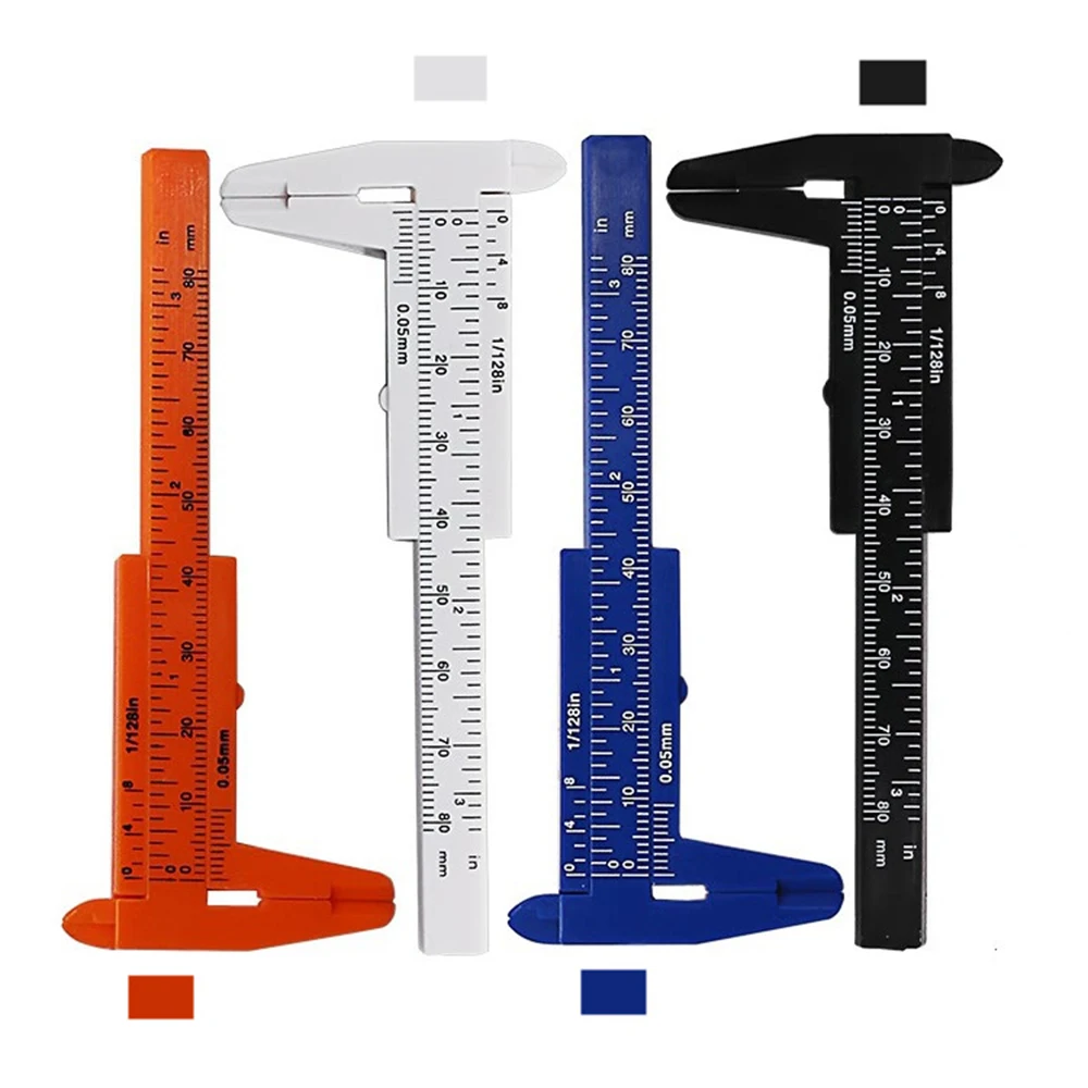 5pcs Mini 80mm Plastic Sliding Vernier Caliper Gauge Measuring Tool Ruler Micrometer Gauge White Blue Black color optional