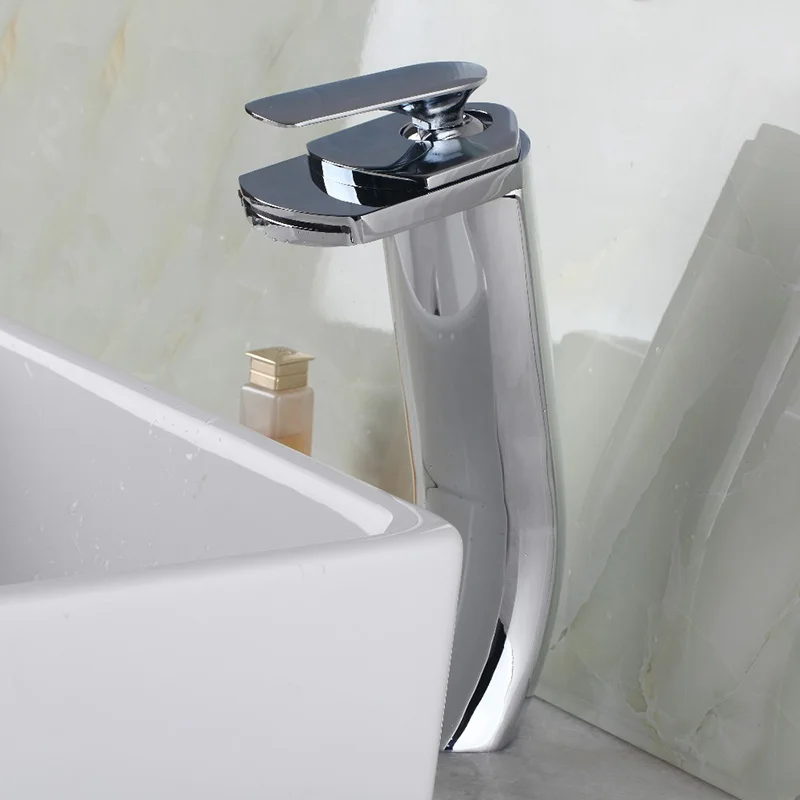 KEMAIDI полированный хромированный смеситель водопад для ванной раковины одна