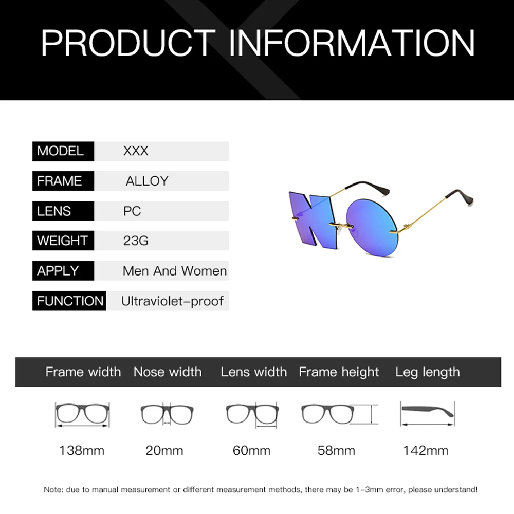 

Personality Letters NO Sunglasses Women 2020 Fashion Retro Steampunk Glasses Men Luxury Brand Mirrored Rimless Round Eyewear