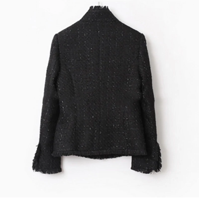Черная твидовая Женская куртка на весну/Осень/зиму Женское пальто классическое