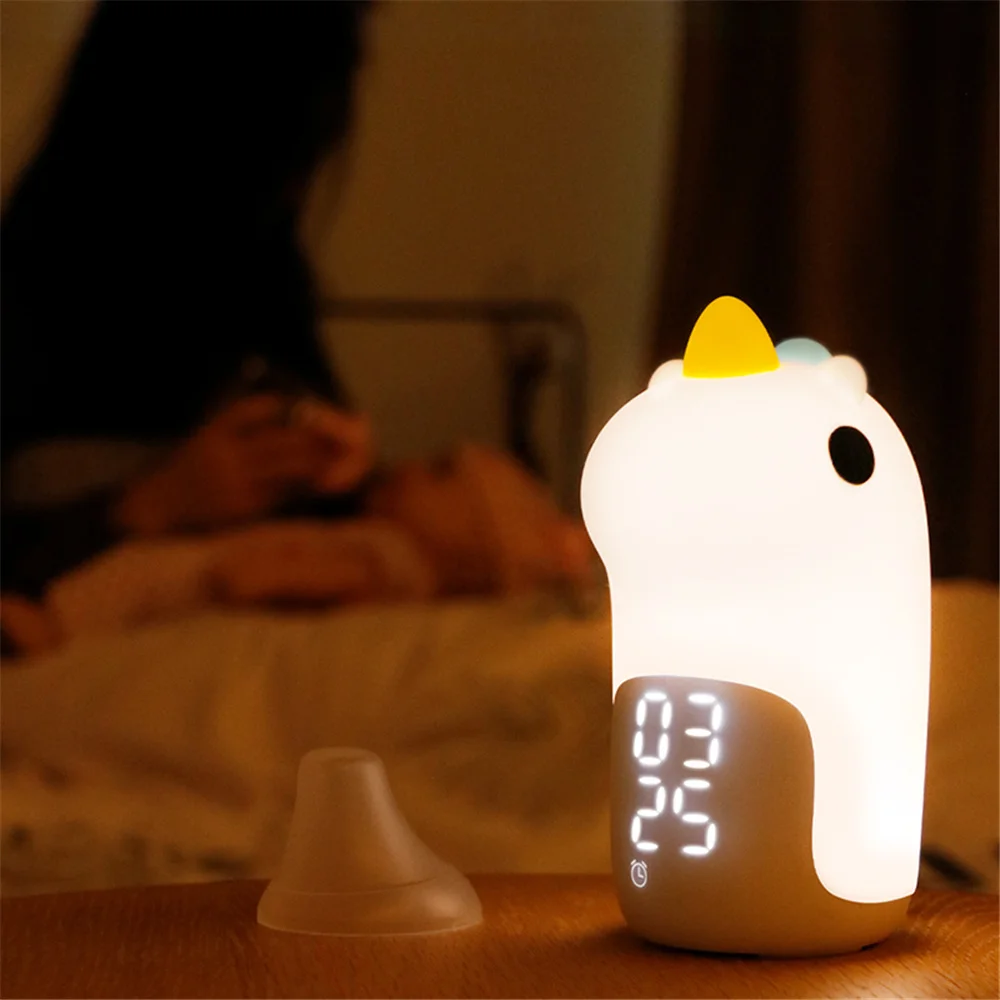 Cute Cartoon Recharging Mini Night light LED Digital Unicorn Alarm Clock