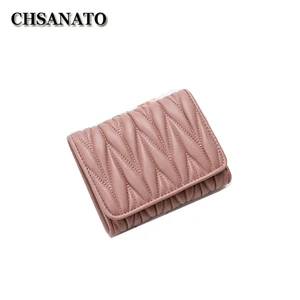chsanato new fashion women wallets brand designer short wallet purse sheepskin ruffles card holders hasp coin purses hot free global shipping