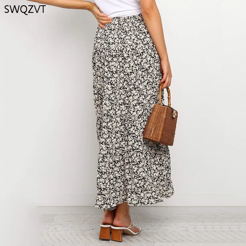 New Maxi Skirts Vintage High Waist Print Irregular Women Skirt Spring Summer Beach Casual Long ladies Clothes | Женская одежда