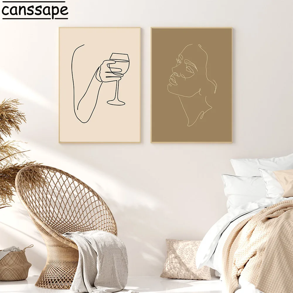 Абстрактное лицо девушки плакаты постеры стеклянная линия рисунок на стену