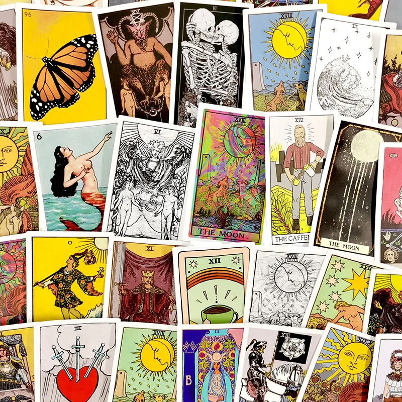 Juego de pegatinas de dibujos animados para monopat&iacute;n, set de 10/60 unids/set de tarjetas de Tarot de adivinaci&oacute;n para monopat&iacute;n, juguete DIY, nevera, port&aacute;til, &aacute;lbum de recortes para guitarra-2