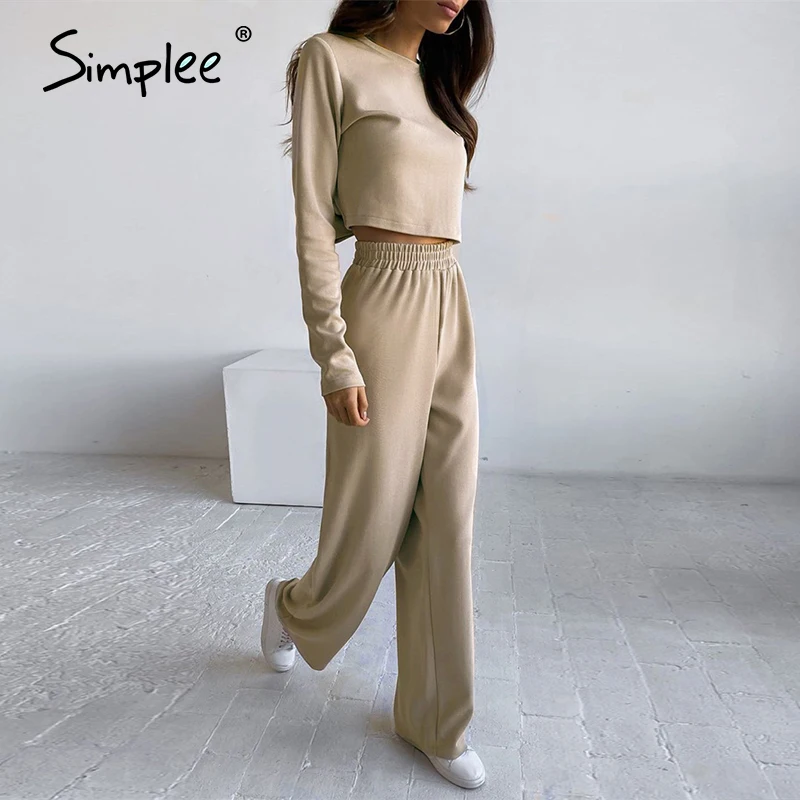Костюм женский из двух предметов Simplee однотонный свободный с длинным рукавом на