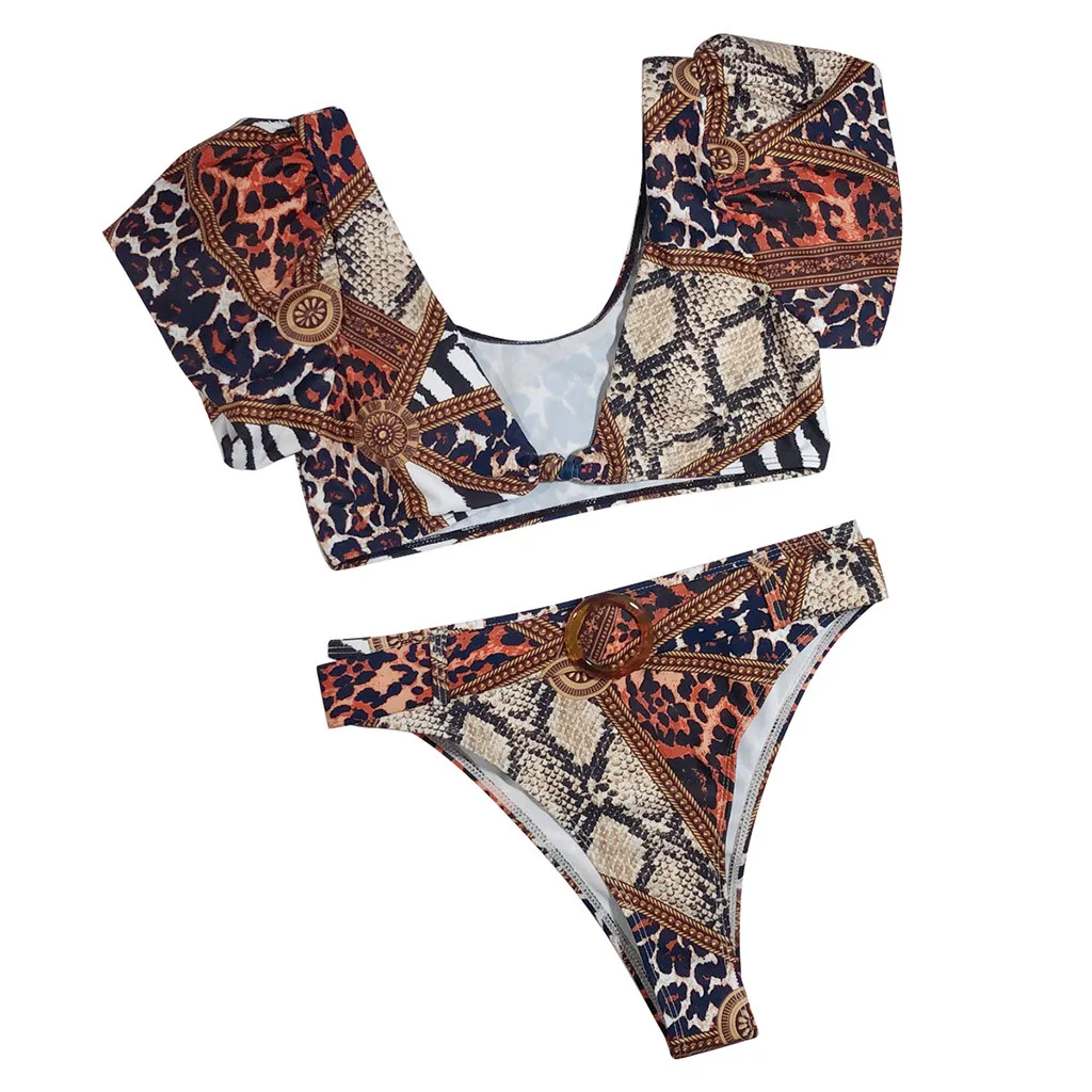 Новинка 2020 женский купальник змеиный принт v-образный вырез короткий рукав для