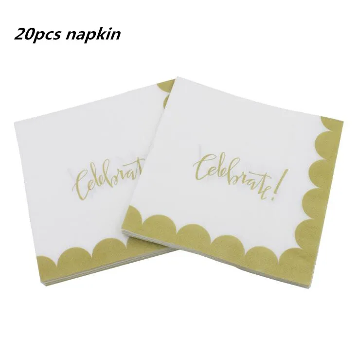 20pcs napkin 10 шт. золотые вечерние одноразовые столовые приборы, чашки шампанского, соломинки, 1st день рождения, вечерние принадлежности для детей - Цвет: 20pcs napkin