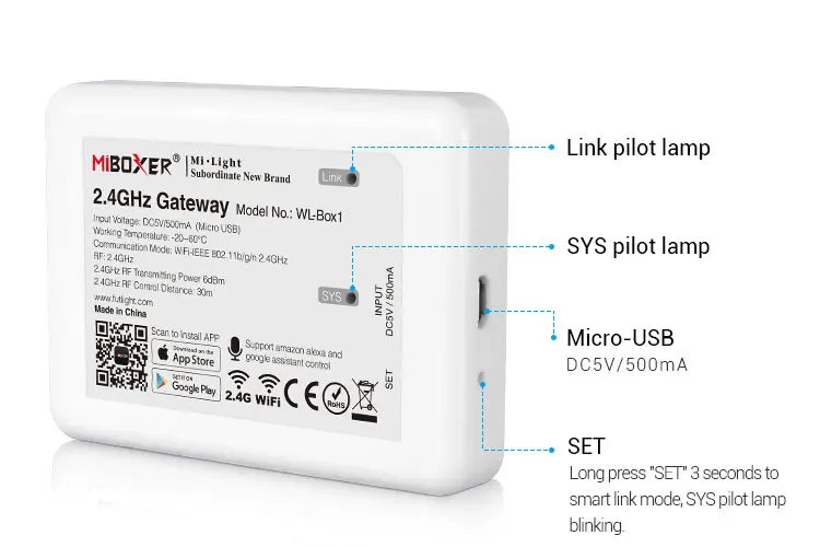 WL Box1 LED WIFI управление Лер голосовое приложение amazon alexa Google 2 4G беспроводной WiFi rgb