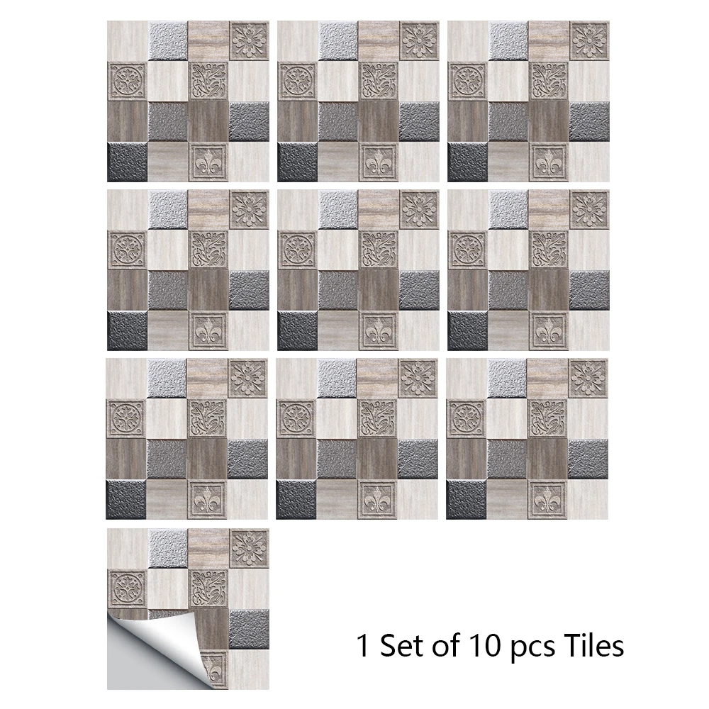 

10pcs/set Marble Mosaic Frosted Tile Floor Wall Sticker Kitchen Bathroom Home Renovation Wallpaper Non-slip Thicken Wall Decals