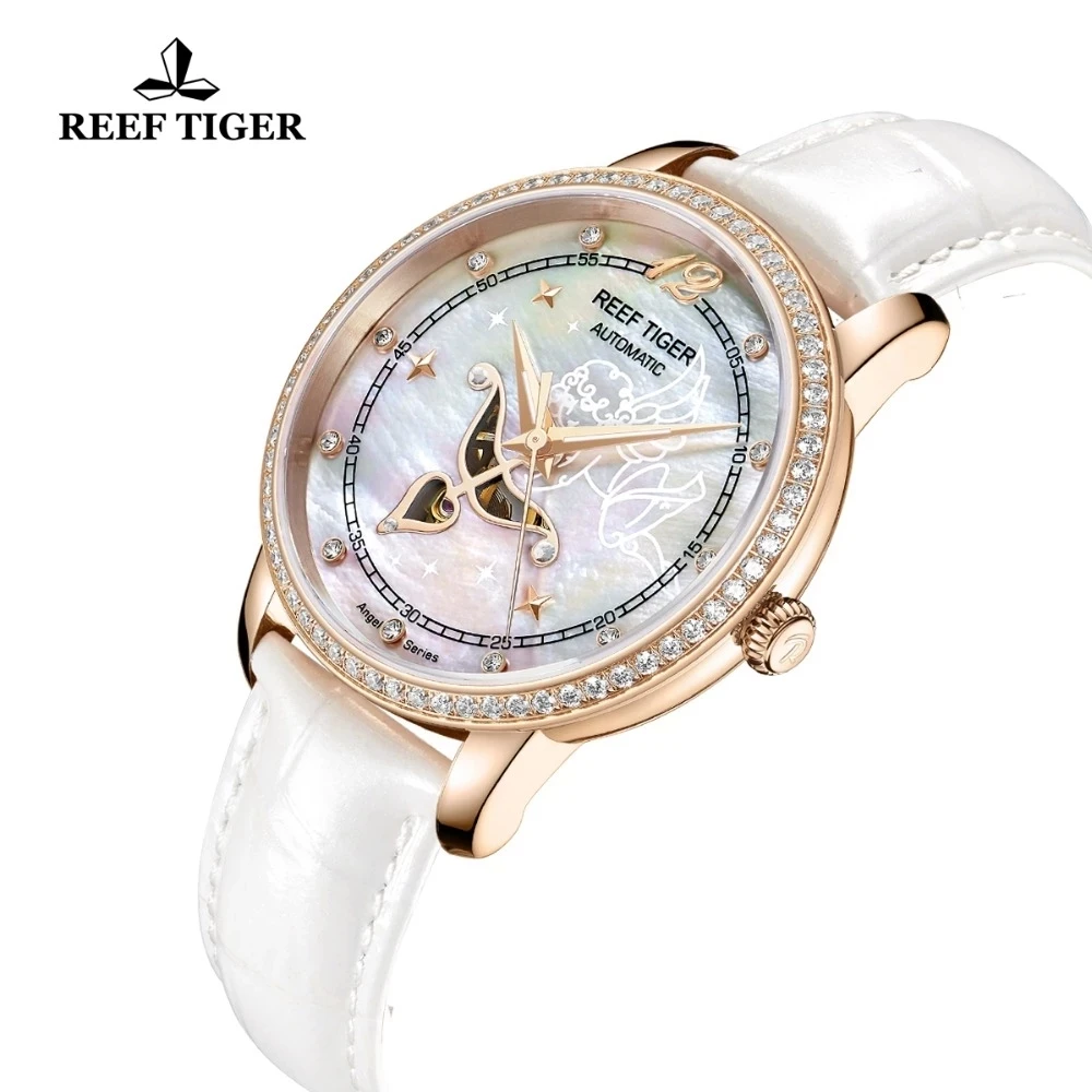 Фото Reef Tiger/RT модные креативные женские часы с циферблатом Купидона, автоматические механические часы Miyota, водонепроницаемые часы с сапфировым стеклом №5