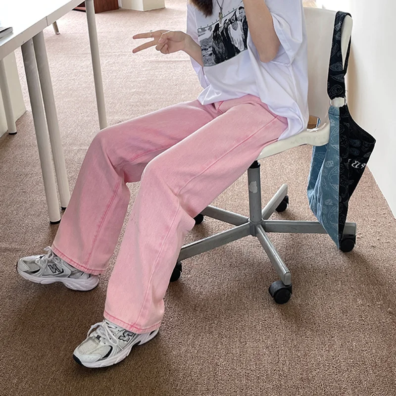 

Женские джинсы розового цвета с высокой талией, повседневные брюки в винтажном стиле