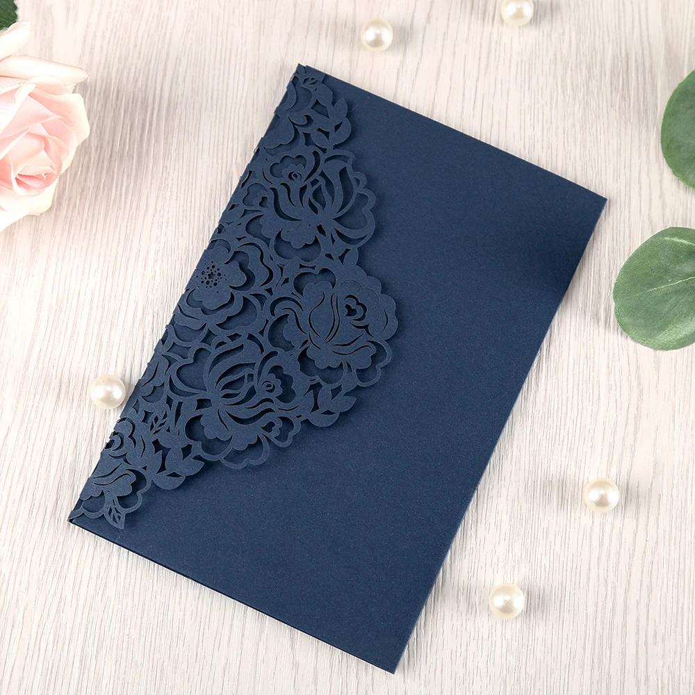 50 шт темно синий красный белый бордовый лазерная резка Цветочные карманные