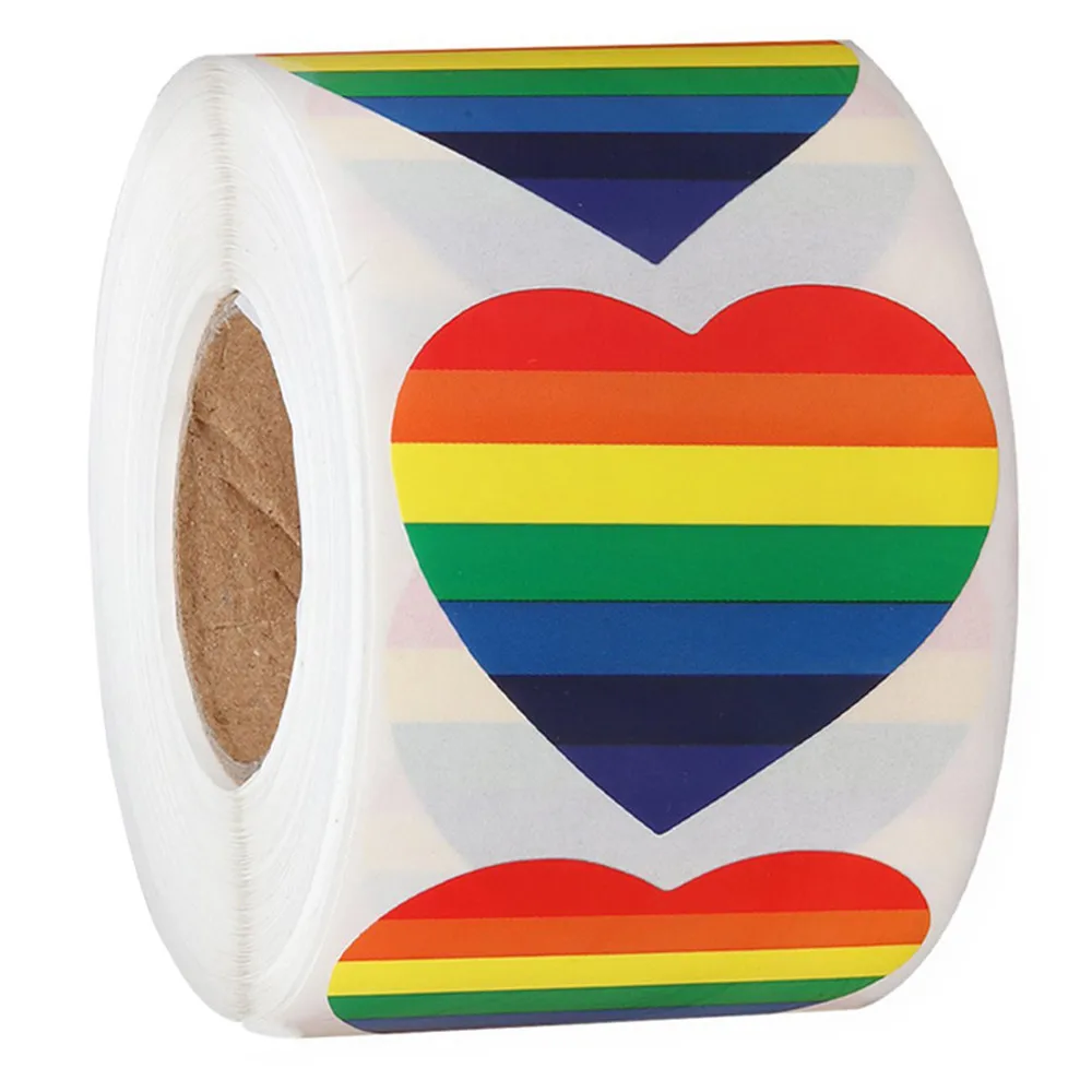 

500Pcs Striped Love Gay Pride Rainbow Label Heart Stickers Spreading Love Gift Student Notebook Envelope Packaging Sealing Label