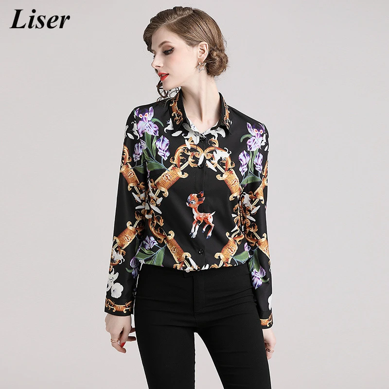 Новая весенне-осенняя Женская Высококачественная модная винтажная блузка с