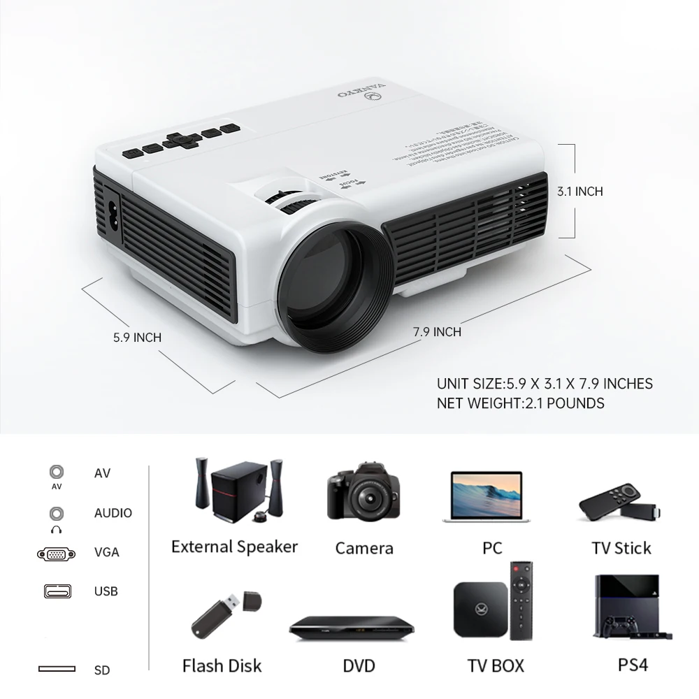 Мини проектор VANKYO LS3W 1080P портативный Wi Fi синхронизирующий экран смартфона для