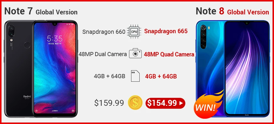Xiaomi Redmi Note 7, глобальная версия, 4 Гб ОЗУ, 64 Гб ПЗУ, мобильный телефон Snapdragon 660, четыре ядра, 6,3 дюймов, 48 МП, двойная камера, 4000 мАч, FCC CE