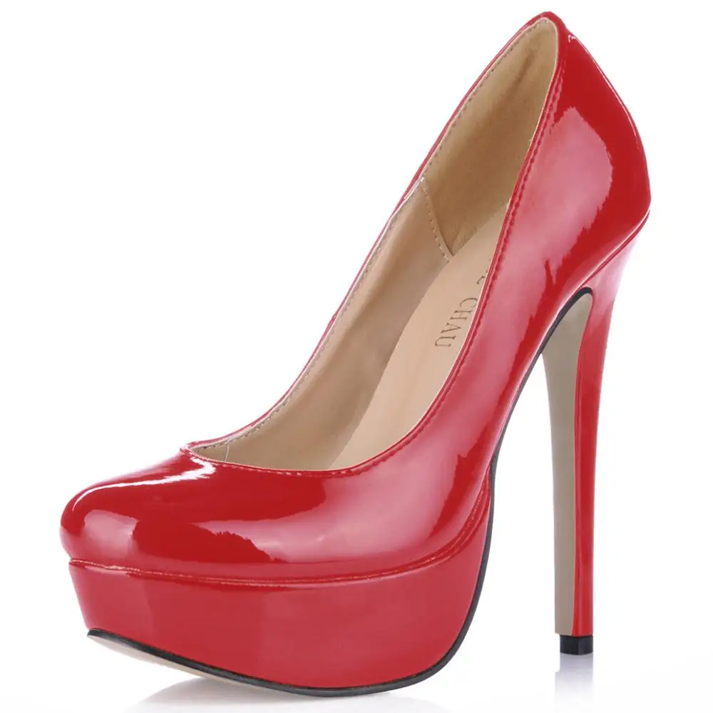 Лакированные вечерние круглый носок на платформе женские туфли-лодочки