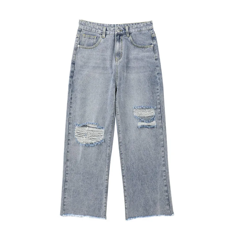 

Fashion Mens Vintage Washed Jeans Hip Hop Smile Face Printed Loose Fit Denim Pants Harajuku Urban Style Dad Jean Trousers Male