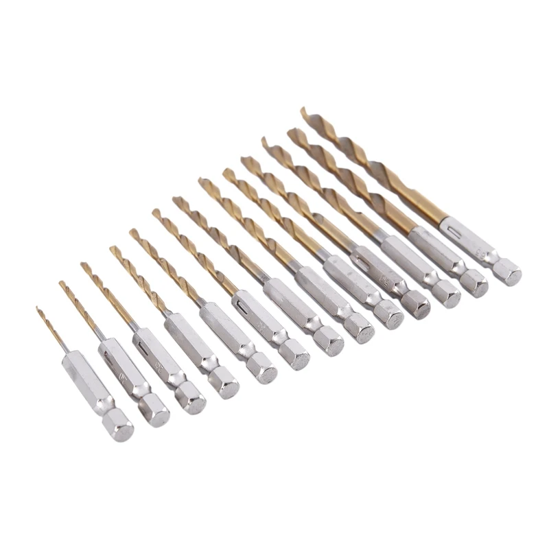 13 шт. HSS Титан покрытием набор сверл с 1/4 дюйма шестигранный хвостовик 5 дюймов