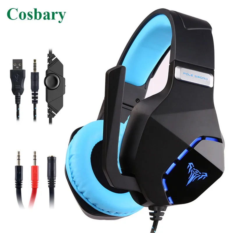 Игровые наушники Cosbary, разъем 3,5 мм, проводной задний светильник, объемная стереогарнитура, игровая гарнитура с микрофоном для ПК, геймера, ноутбука, компьютера