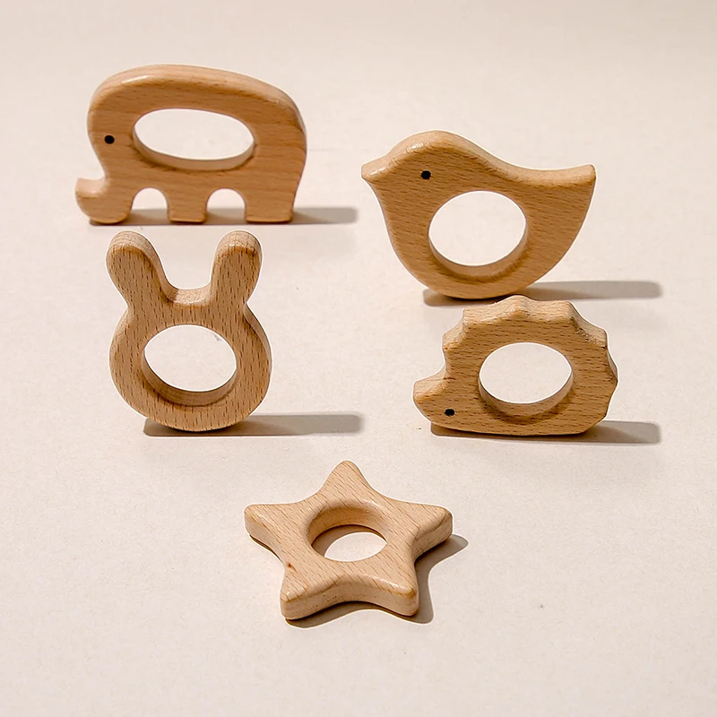 

Let's Make Baby Teether Animal Beech Wood Rings 10PCS Bird Unicorn DIY Accessories Teething Toys Baby Products Wooden Teethers