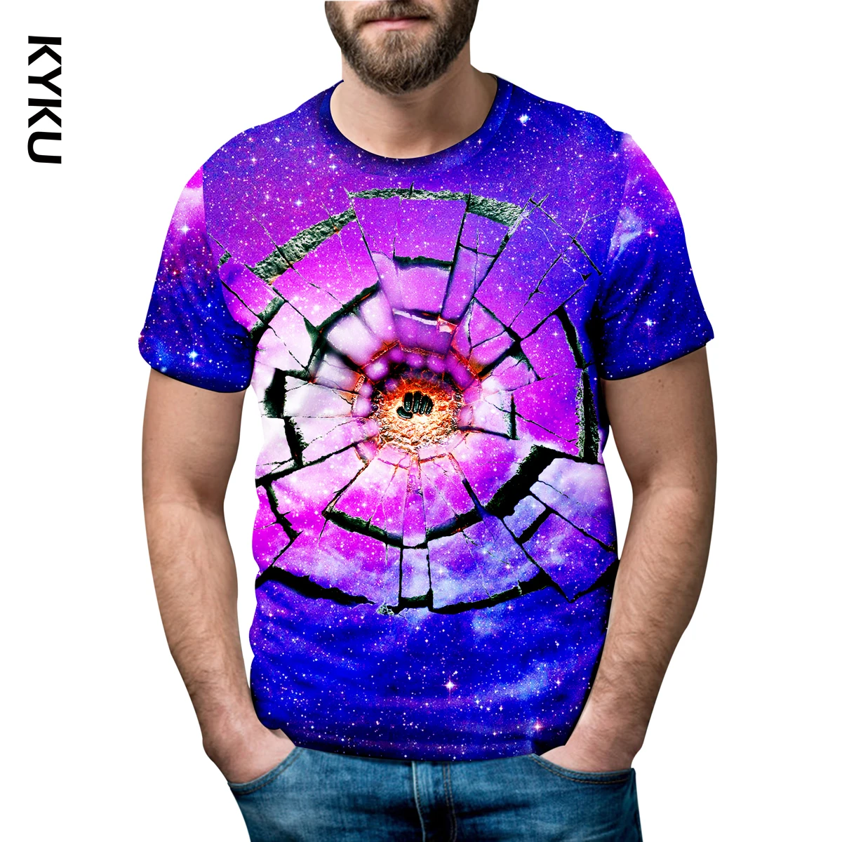 

KYKU 3D Universe t shirts Men's Top Tees Summer Short Sleeve Casual Tops Fashion Cosmic debris Men t shirts Streetwears