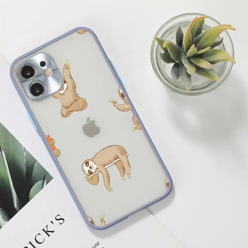 

yoga sloth Phone Case For iPhone 12 11 Mini Pro XR XS Max 7 8 Plus X Matte transparent Gray Back Cover