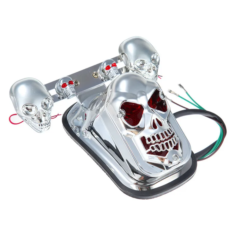 

Universal Black Chrome Motorcycle Skull Turn Signal Rear Brake Tail Light For Harley For Honda For Yamaha For Suzuki
