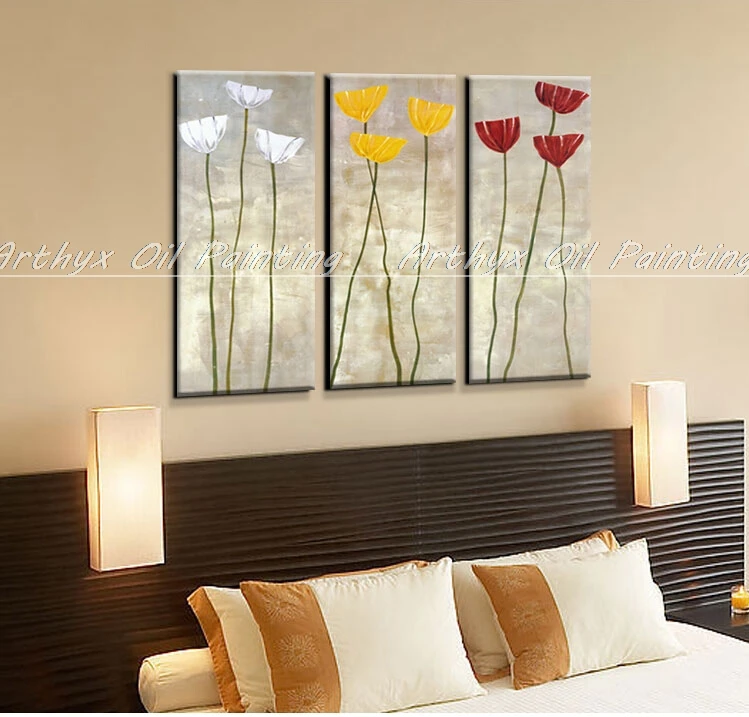 Arthyx 3 шт. ручная роспись Красный Желтый Белый цветок масляная живопись на холсте