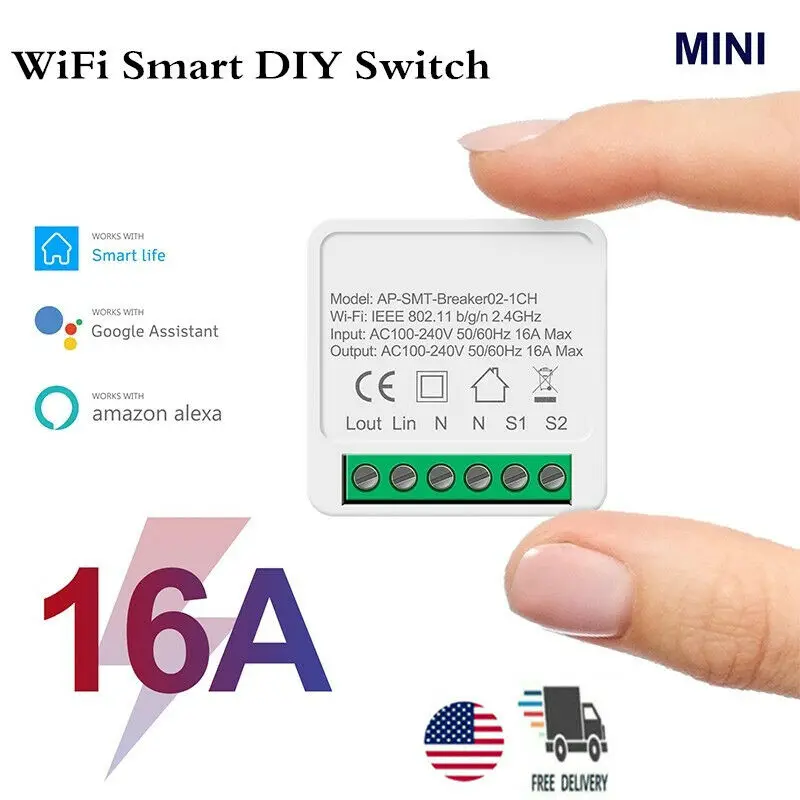 

Mini Tuya Wifi DIY Switch Supports 16/10A 2 Way Control Smart Home Automation Module Works with Alexa Google Home Smart Life App