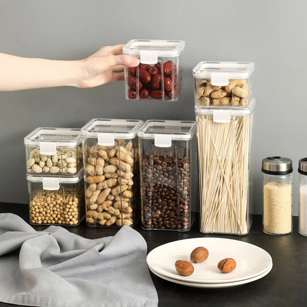 

Plastic Storage Container for Kitchen Storage Jars for Bulk Cereals Spices Boxes Kitchen Fridge Organizer Jars With LidHome