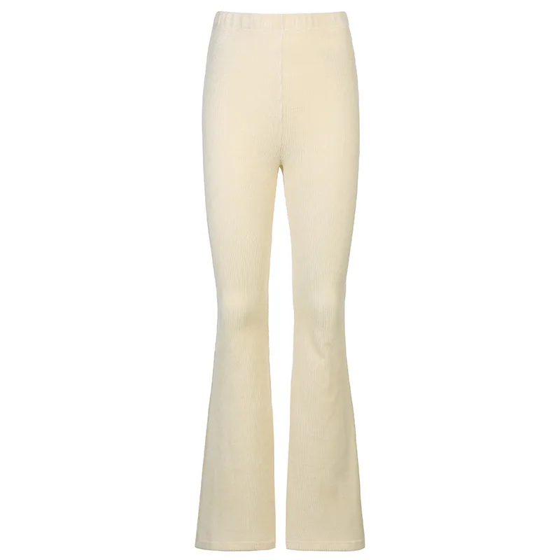 

Spring 2021 new solid color high waist elastic corduroy flared pants women's pants