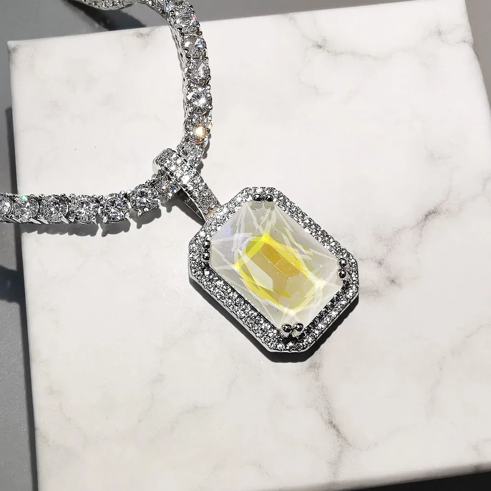 

Bling Multicolor Square Pendant Necklace for Men Women Gifts Mocca Colors AAA Zircon Necklace Hip Hop Jewelry