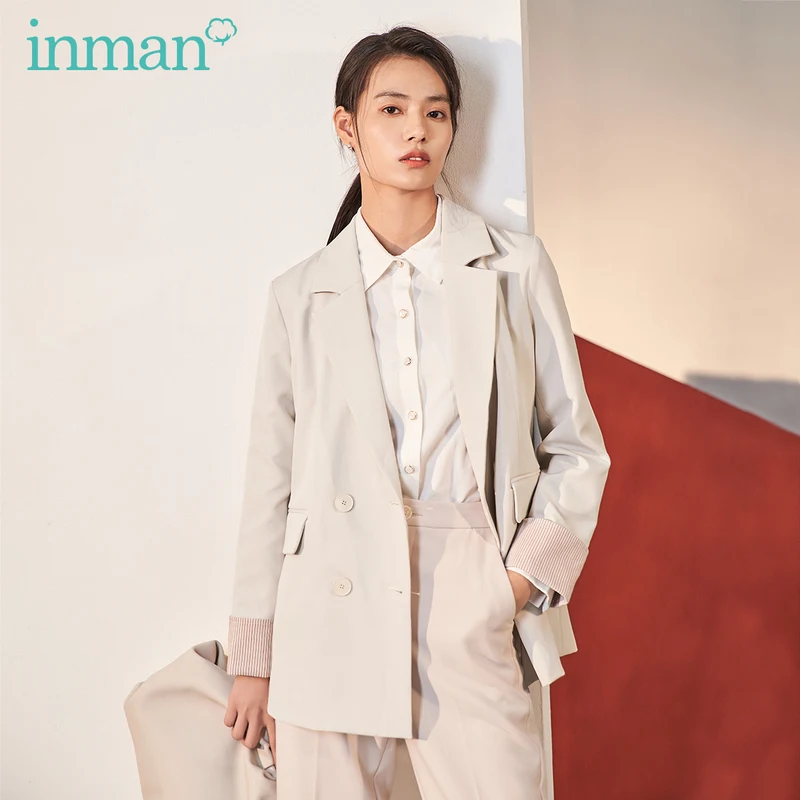 INMAN весенний женский двубортный свободный костюм в сдержанном стиле с