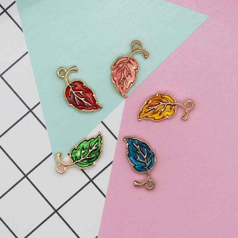 

10pcs Drop Oil Alloy Transparent Pearlescent Multicolor Leaf Pendant Creative Headdress Bracelet Necklace Pendant Material