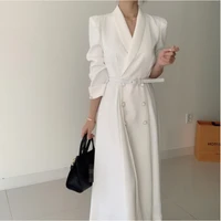 spring elegant windbreaker womens white maxi dress korean clothing femme robe slim suit collar double breasted coat with belt