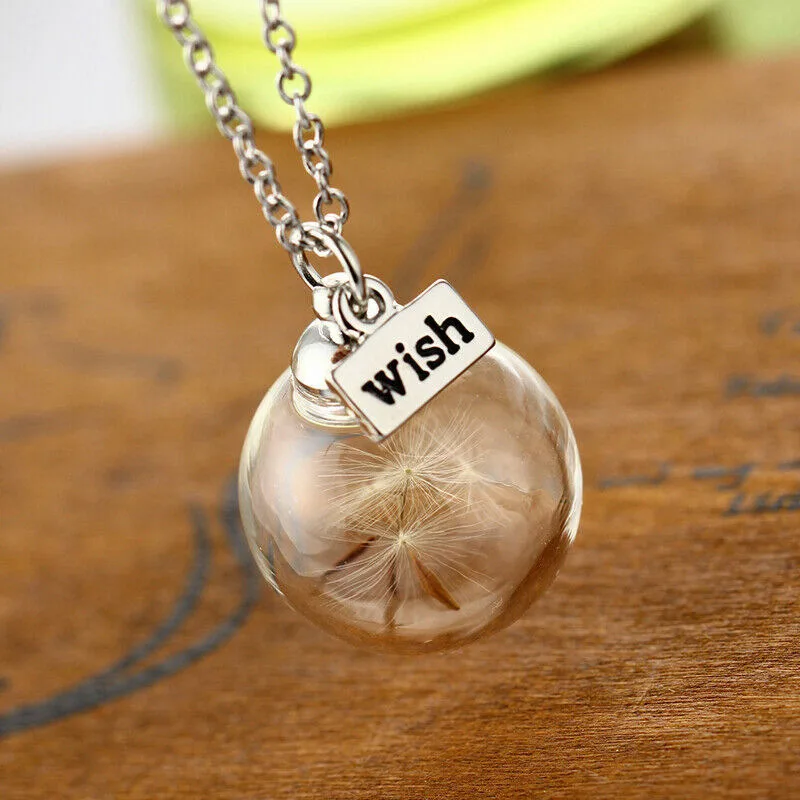 

Fancy Transparent Oval Glass Dandelion Women Necklace Choker Lucky Natural Dried Flower Chain Children Jewelry Accessories