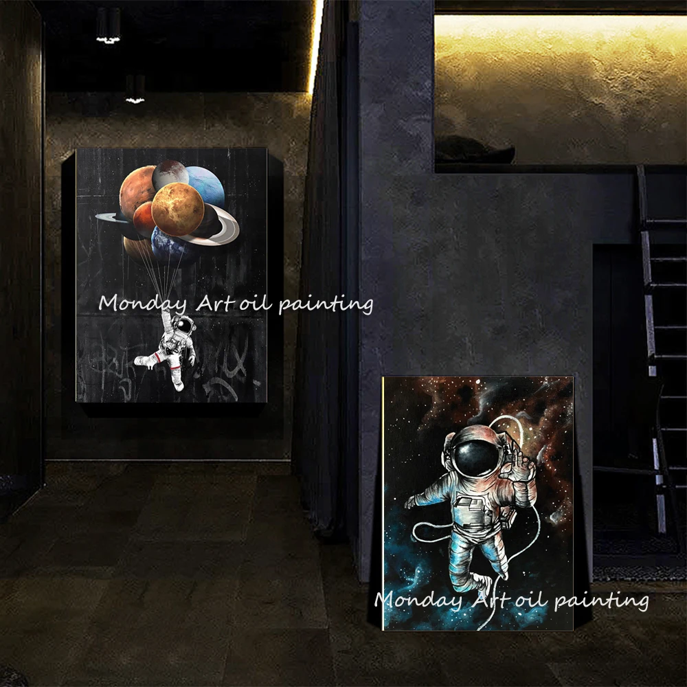 Новый стиль ручная роспись астронавт в космосе сон звезды предел масляная