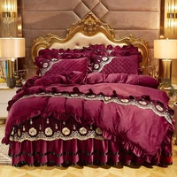 heavyweight velvet duvet cover set soft warm luxury plush shaggy lace bedding set quilted bedskirt bedspread pillowcases 46pcs