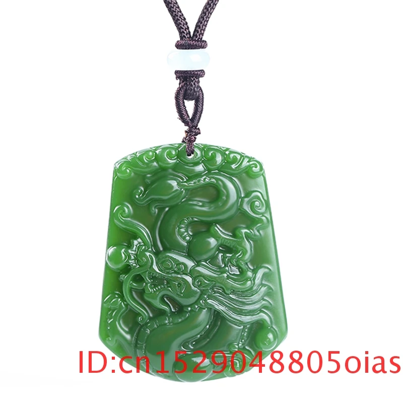 Китайский ручной резной дракон натуральный зеленый нефрит кулон ожерелье Шарм