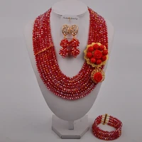 red ab costume necklace fashion african jewelry set nigerian wedding beads crystal bridal set