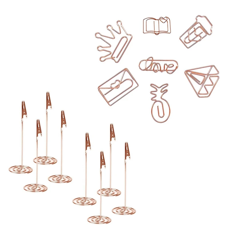 

12Pcs Clip Holder Stand And Alligator Clasp With 35Pcs Paper Clips, Paper Clips In The Shape Of A Love Diamond Crown