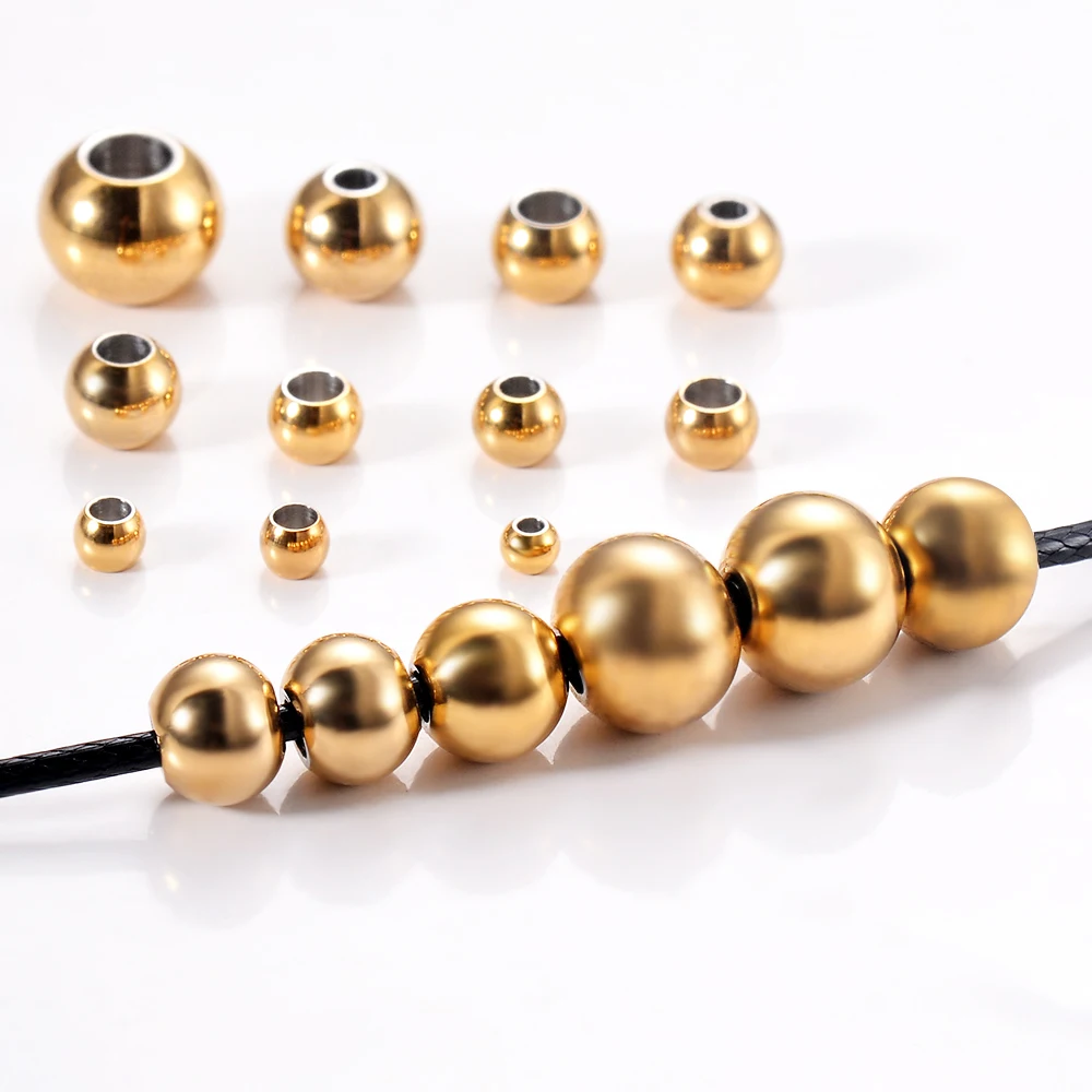 

50pcs Stainless Steel 2.5 3 4 5 6 8mm Gold Spacer Beads Charm Loose Beads DIY Bracelets Beads for Jewelry Making Accessories