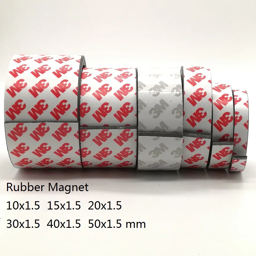 

1Meter Rubber Magnet 10*1.5 15*1.5 20*1.5 30*1.5 40*1.5mm Self Adhesive Flexible Magnetic Strip Tape Width 10-50 Thickness 1.5mm
